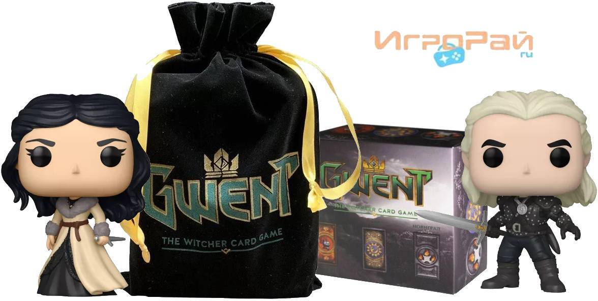 Настольная карточная игра Гвинт (Gwent The Witcher Card Game) в мешке + Дополнение + 2 фигурки